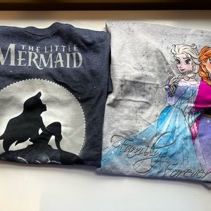 2 Disney Store women Shirts bundle Ariel Little Mermaid tee Elsa Anna Frozen top
